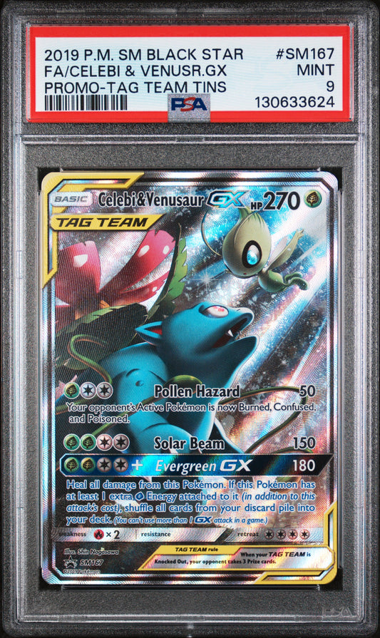Celebi & Venusaur Gx SM167 Tag Team Tins Sm Black Star Promo Pokemon PSA 9