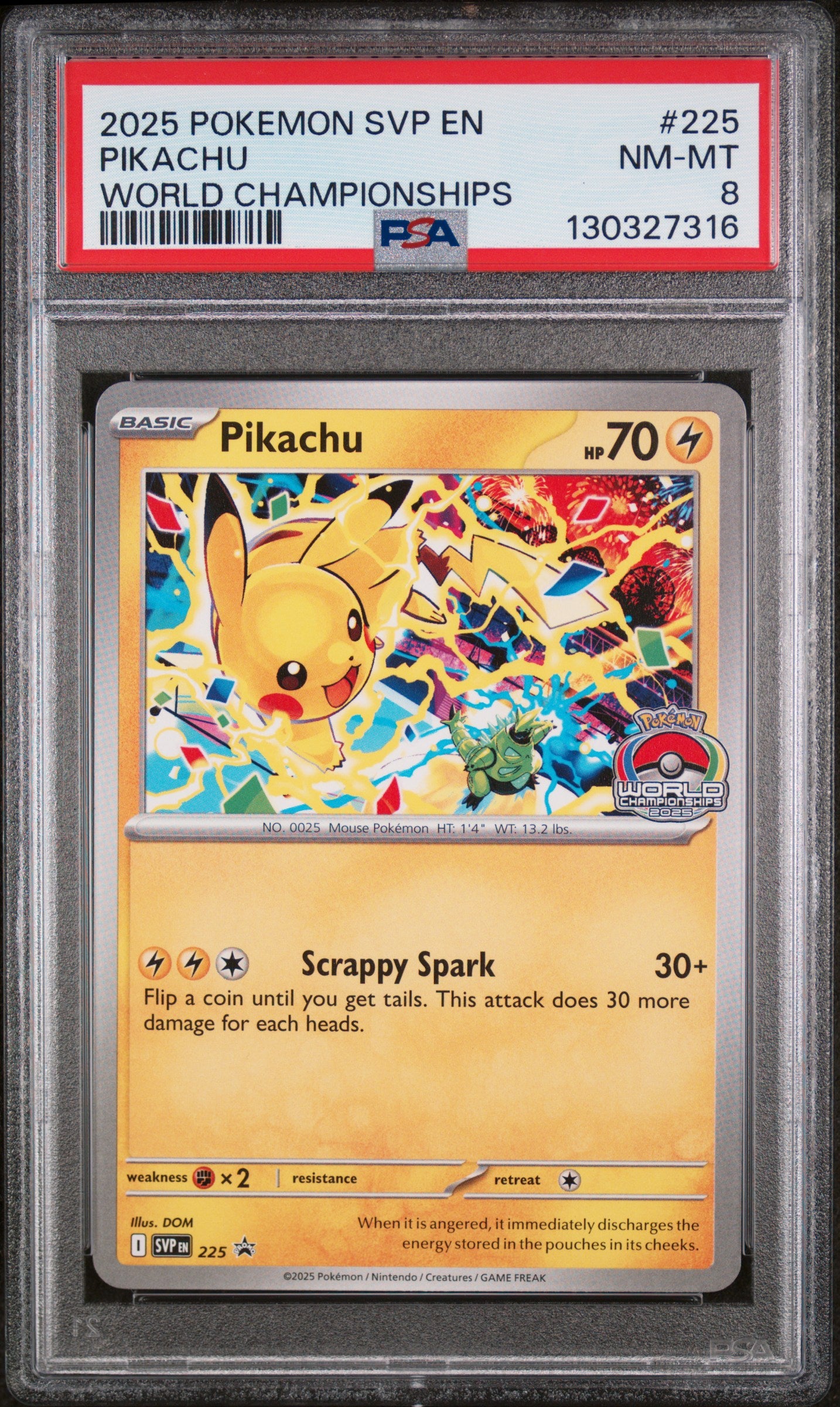 Pikachu 225 World Championships Svp En-sv Black Star Promo Pokemon PSA 8