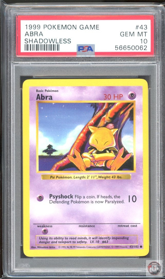 Abra 43/102 Shadowless Game Pokemon PSA 10