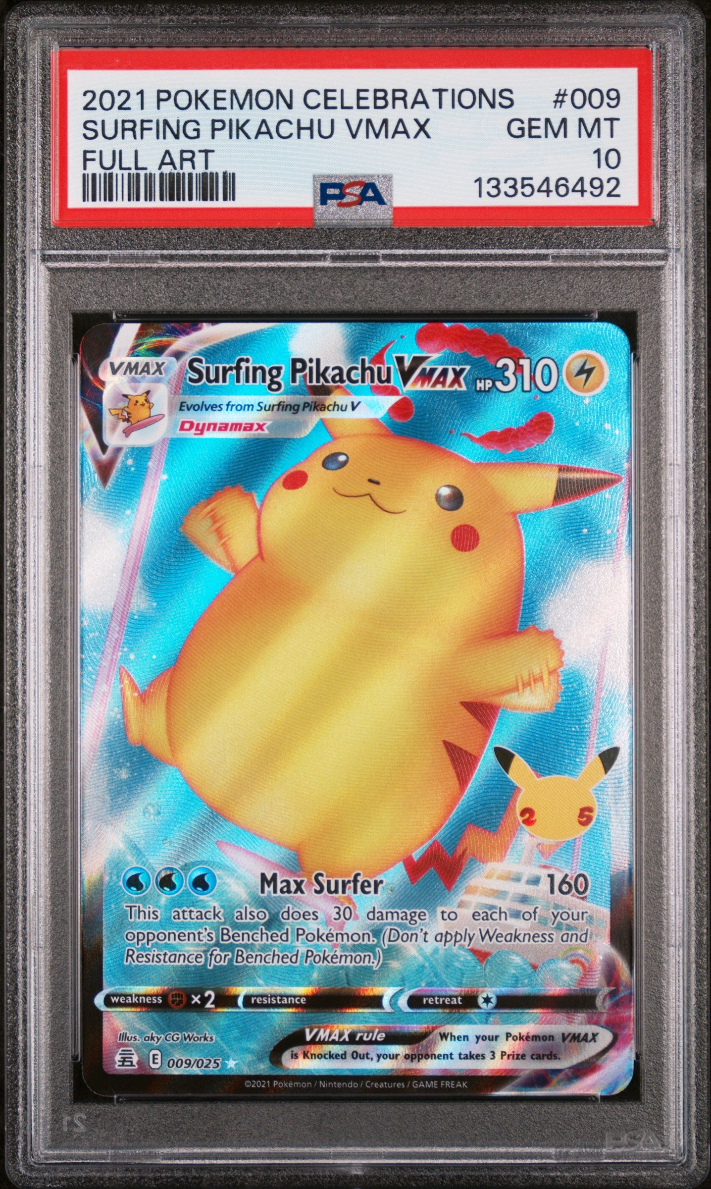 Surfing Pikachu Vmax 009 Celebrations Pokemon PSA 10