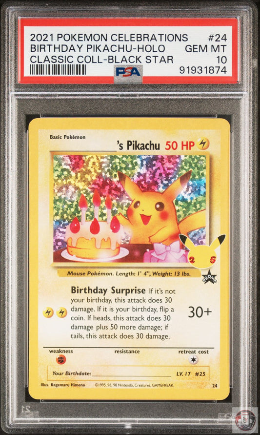 Birthday Pikachu Holo 24 Celebrations Classic Collection Pokemon PSA 10 Gem Mint
