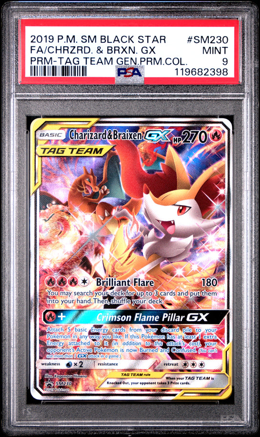 Charizard & Braixen Gx SM230/83 Tag Team Pokemon PSA 9