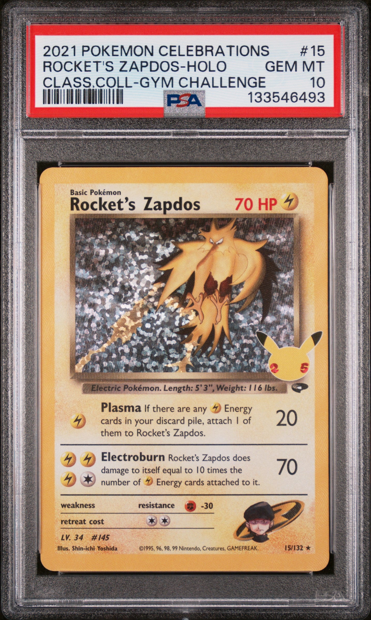 Rocket's Zapdos Holo 15 Celebrations Classic Collection Pokemon PSA 10