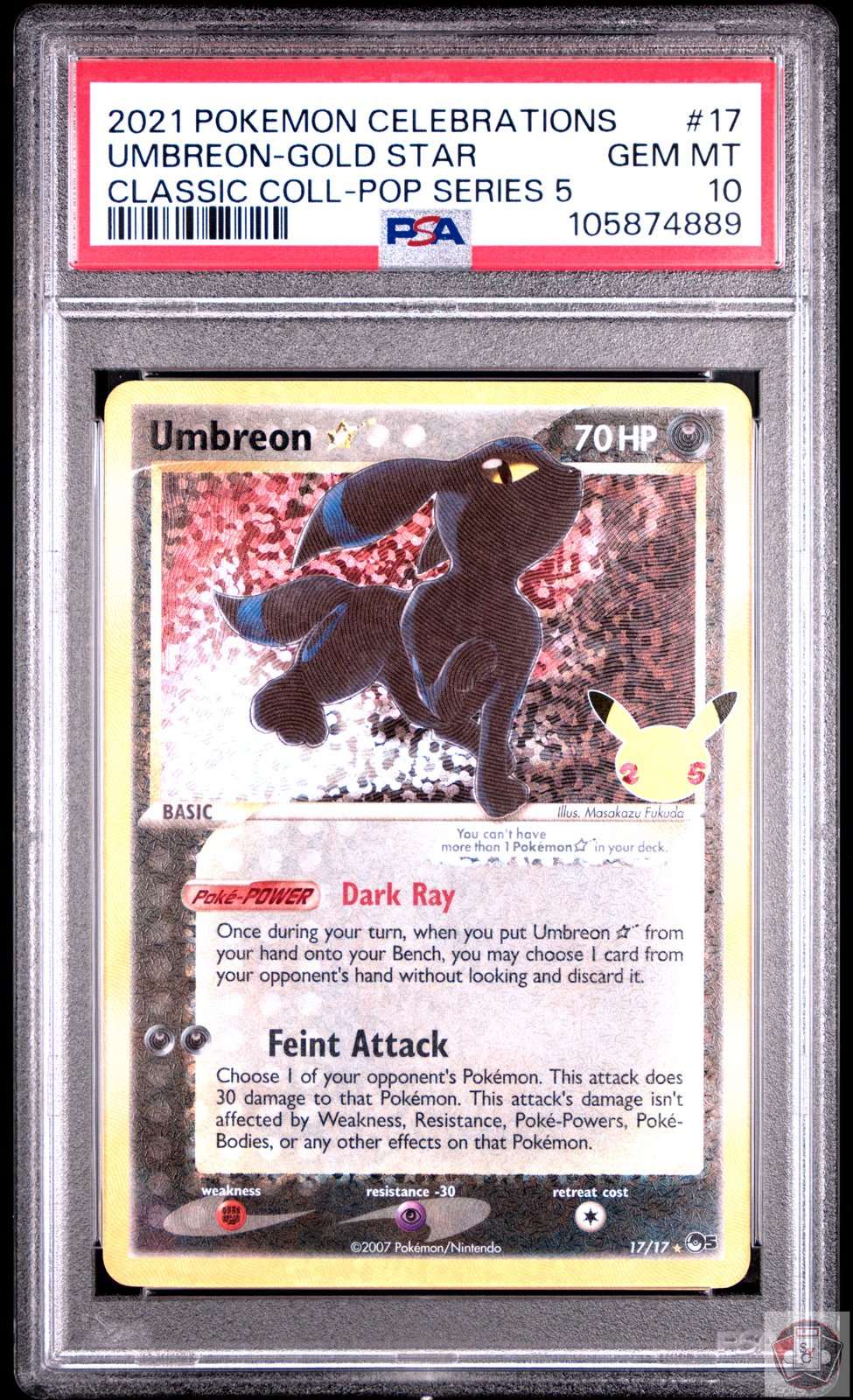 Umbreon-Gold Star 17 Celebrations Classic Collection Pokemon PSA 10 Gem Mint
