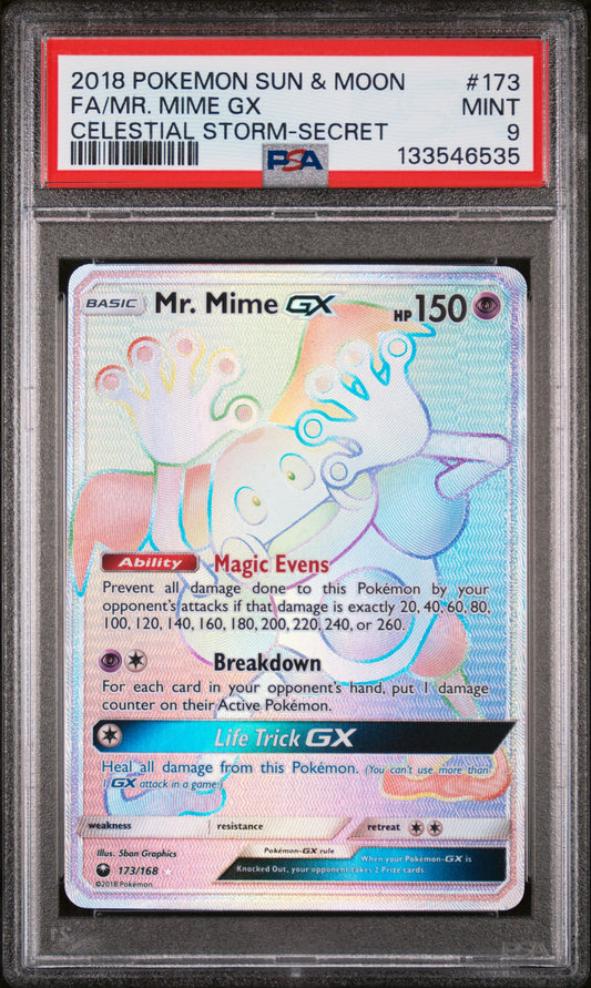 Mr. Mime Gx 173/168 Secret Celestial Storm Pokemon PSA 9