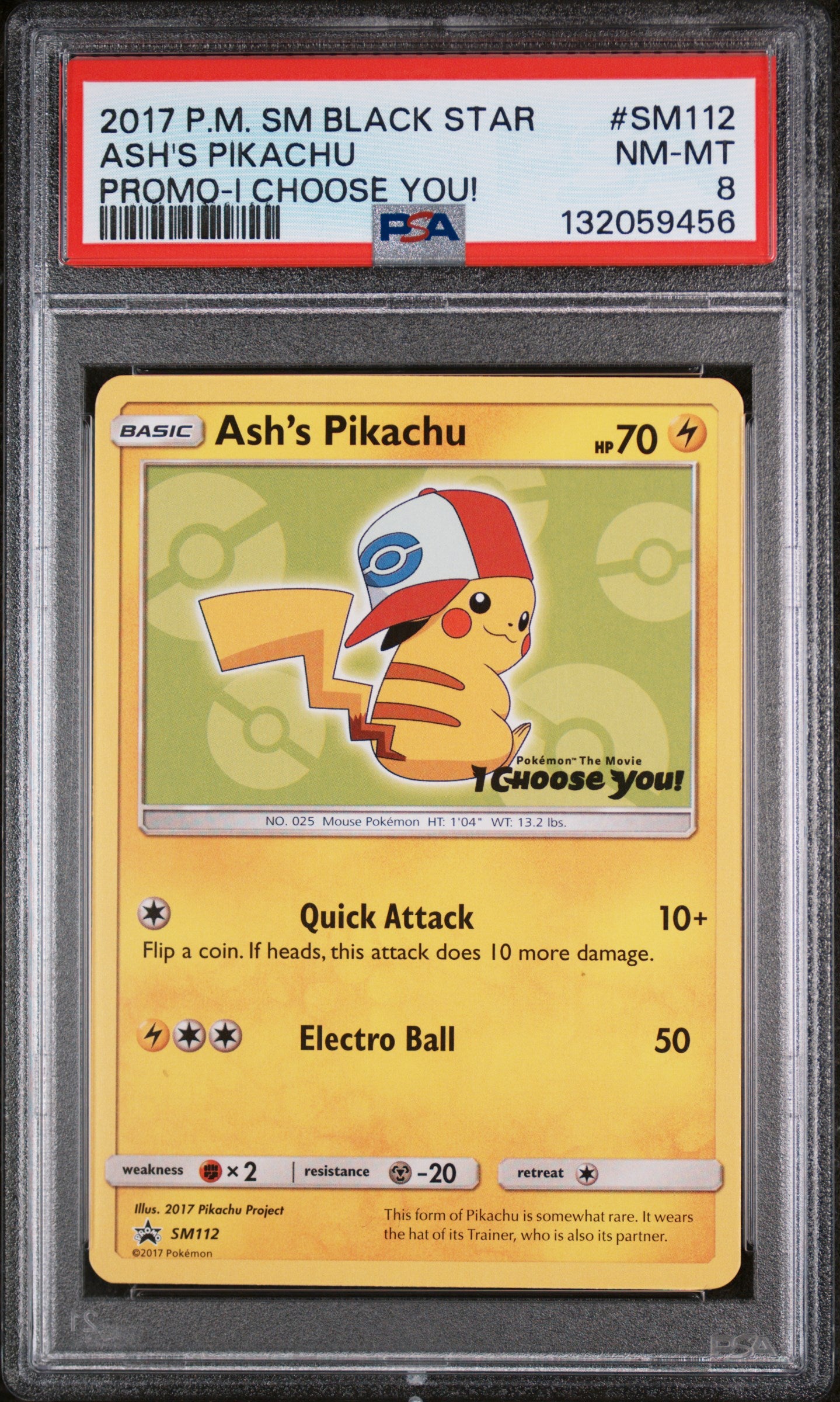 Ash's Pikachu SM112 I Choose You! Sm Black Star Promo Pokemon PSA 8