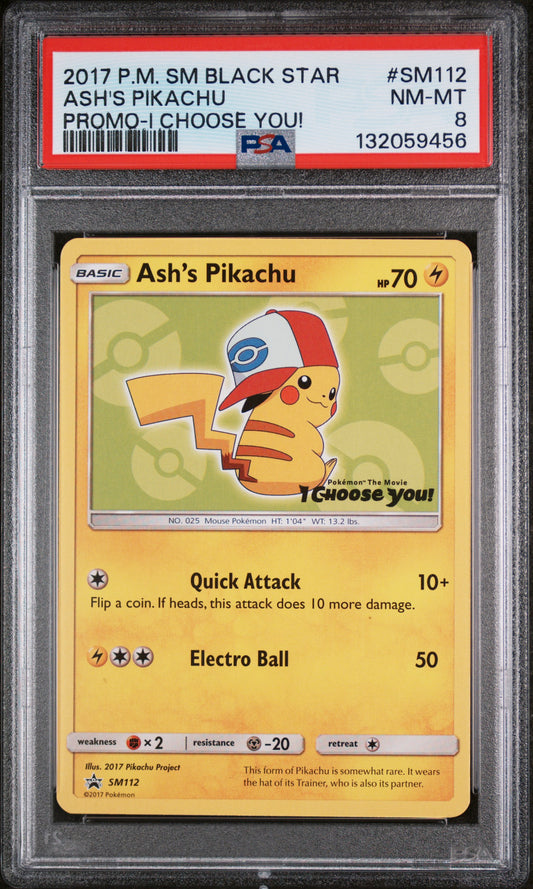 Ash's Pikachu SM112 I Choose You! Sm Black Star Promo Pokemon PSA 8