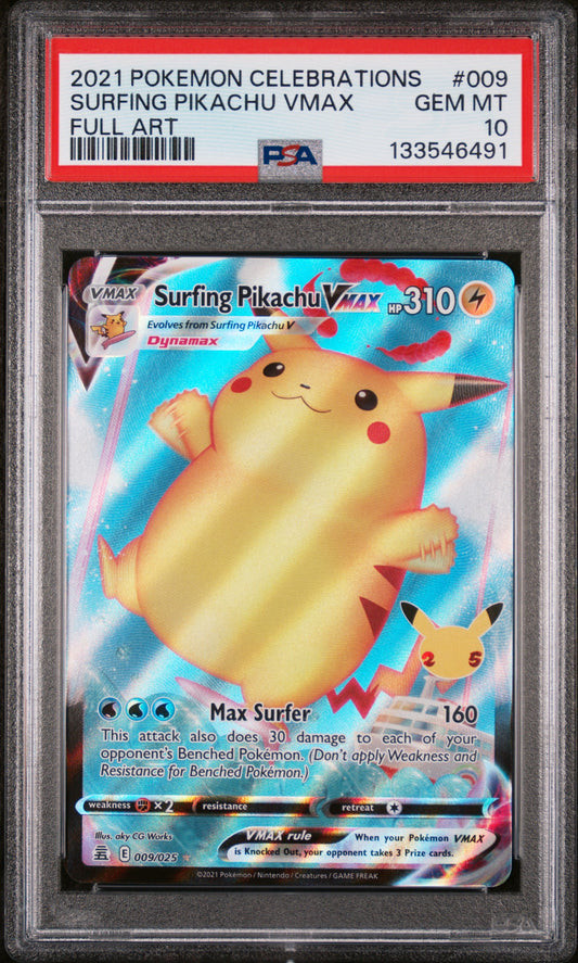 Surfing Pikachu Vmax 009 Celebrations Pokemon PSA 10