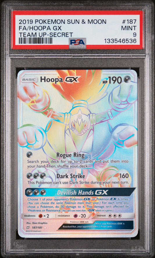 Hoopa Gx 187/181 Secret Team Up Pokemon PSA 9