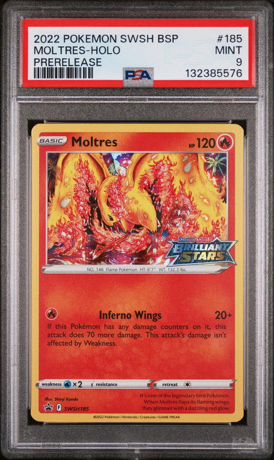 Moltres Holo 185 Prerelease Swsh Black Star Promo Pokemon PSA 9