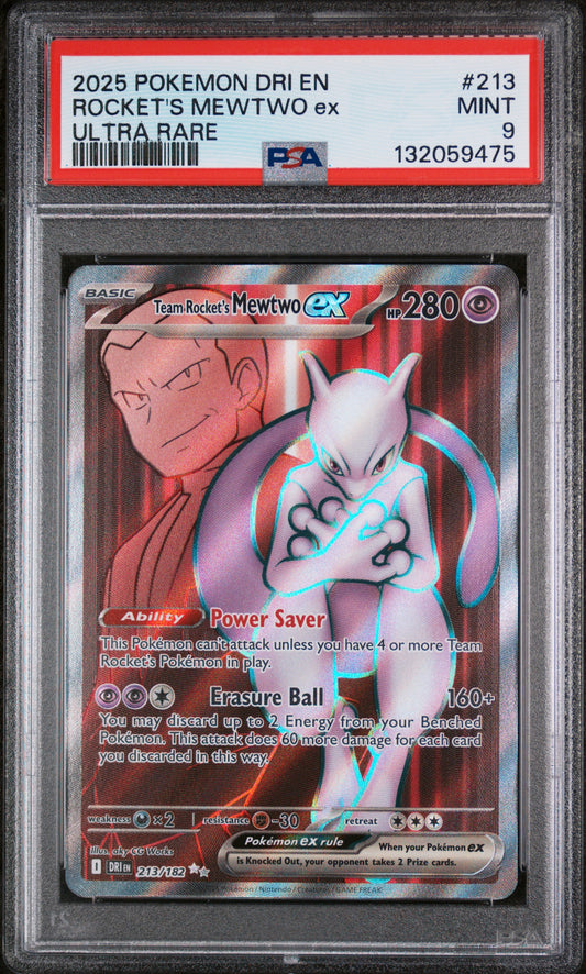 Team Rocket's Mewtwo EX 213/182 Ultra Rare Dri En-destined Rivals Pokemon PSA 9