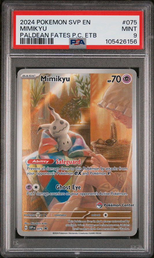 Mimikyu 075/091 Paldean Fates Pokemon Center Elite Trainer Box Pokemon PSA 9